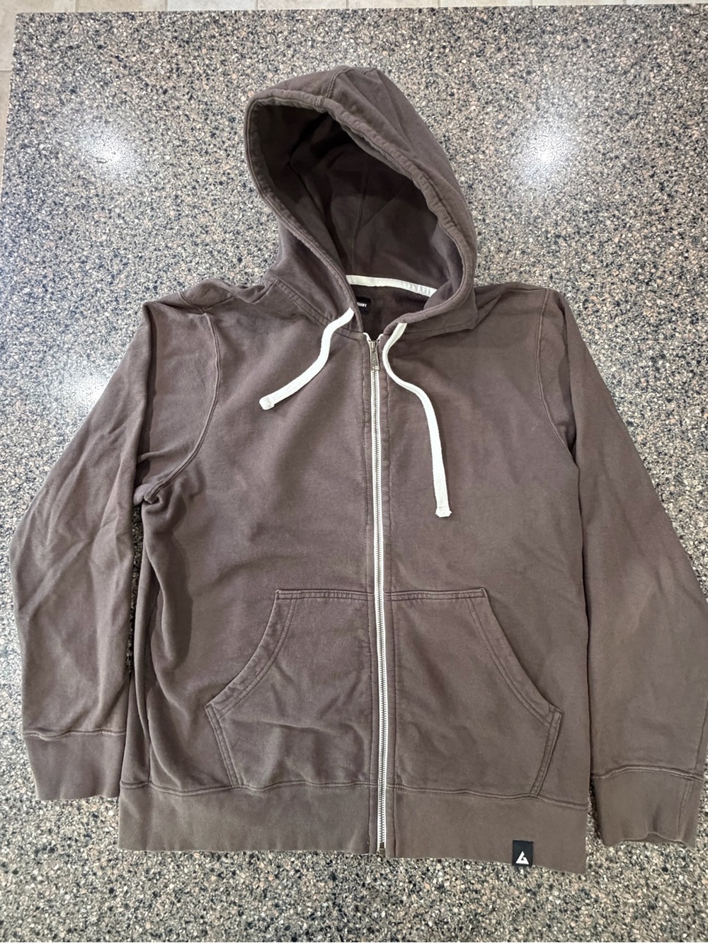 American Giant Men's Brown Zip-Up Hoodie with White Drawstrings
